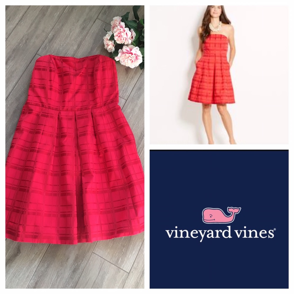 Vineyard Vines Holiday Tartan Strapless Red Dress